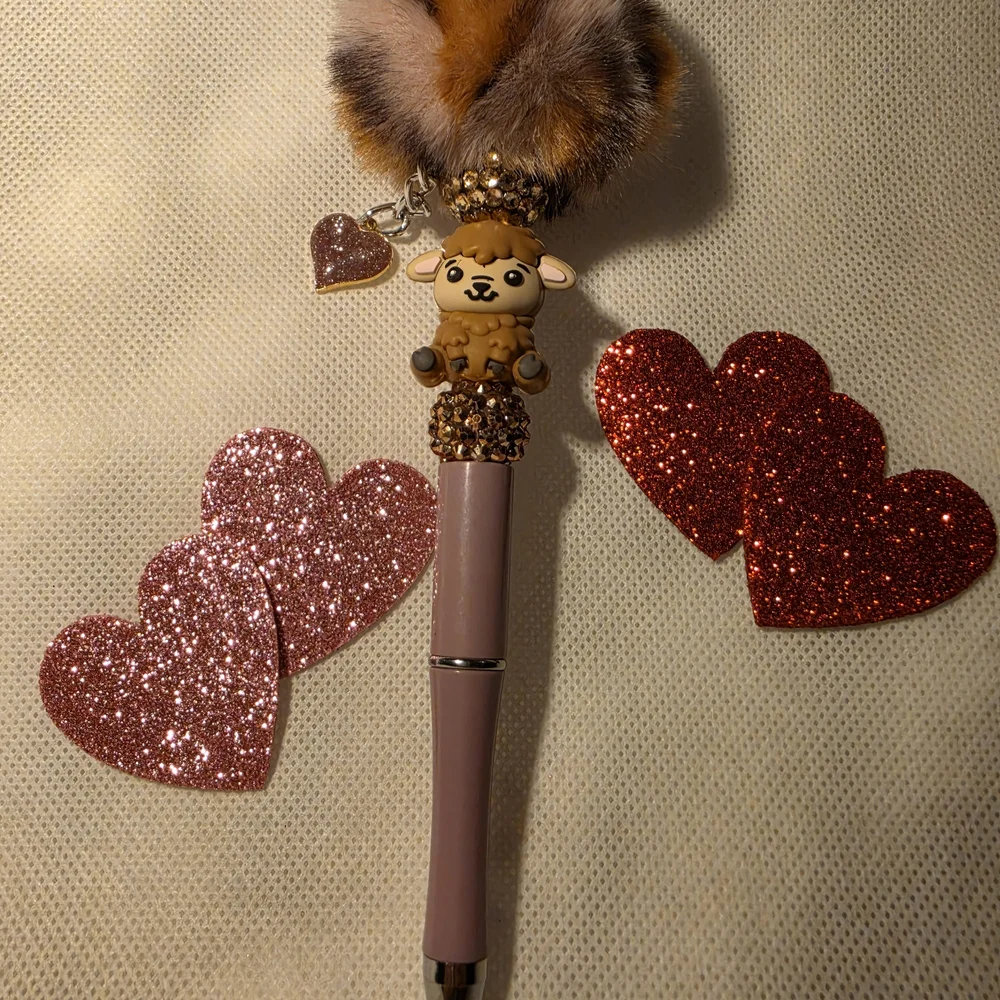Cute Brown and Pink Animal Charm Pen